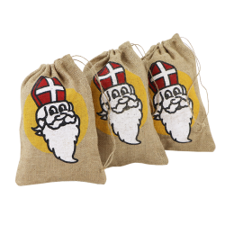 Jute zak met Sinterklaas opdruk 20 cm x 30 cm